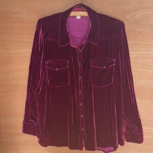 Sundance velvet button up shirt women's size XL western fuchsia pockets collar